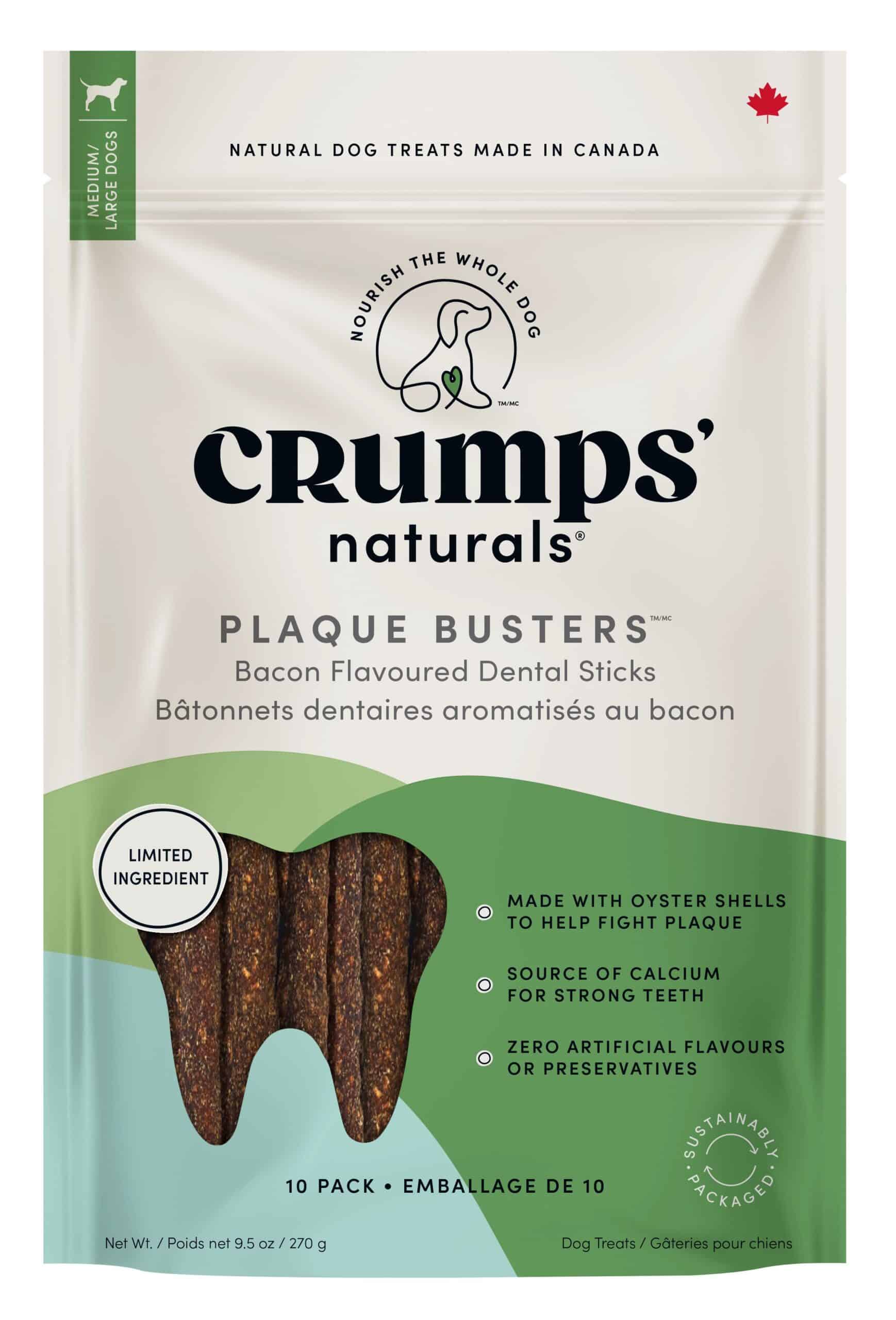 Crumps Naturals Plaque Busters dog dental chew 10 pack.