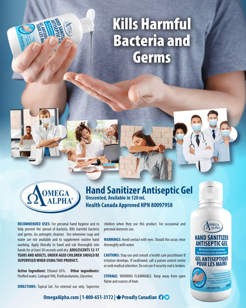 Hand sanitizer Health Canada approved . Brochure