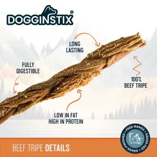 Dogginstix Braided Beef Tripe Dog Chew 6 inch and 12 inch